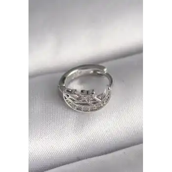 316L Çelik Gümüş Renk Zirkon Taşlı Ay Yıldız Model Tragus Piercing - TJ-PR1323