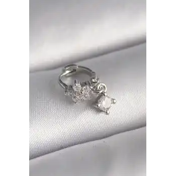 316L Çelik Gümüş Renk Zirkon Taşlı Çiçek Model Sallantı Detay Tragus Piercing - TJ-PR1311