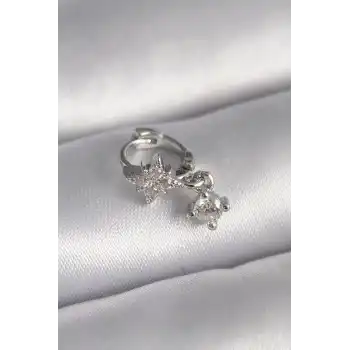 316L Çelik Gümüş Renk Zirkon Taşlı Çiçek Model Sallantı Detay Tragus Piercing - TJ-PR1315