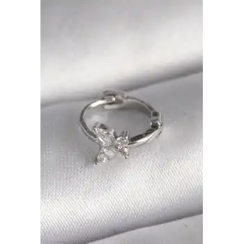 316L Çelik Gümüş Renk Zirkon Taşlı Kelebek Model Tragus Piercing - TJ-PR1321