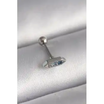 316L Çelik Gümüş Renk Mavi Zirkon Taşlı Tragus Piercing - TJ-PR1285