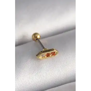 316L Çelik Gold Renk Turuncu Zirkon Taşlı Tragus Piercing - TJ-PR1284