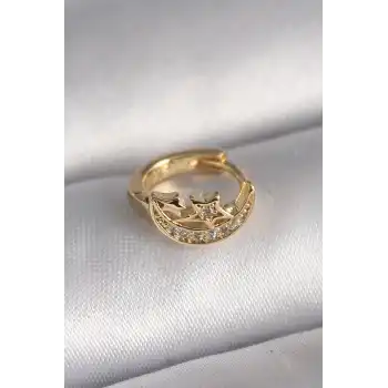 316L Çelik Gold Renk Zirkon Taşlı Ay Yıldız Model Tragus Piercing - TJ-PR1322