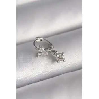 316L Çelik Gümüş Renk Zirkon Taşlı Kelebek Model Sallantı Detay Tragus Piercing - TJ-PR1299