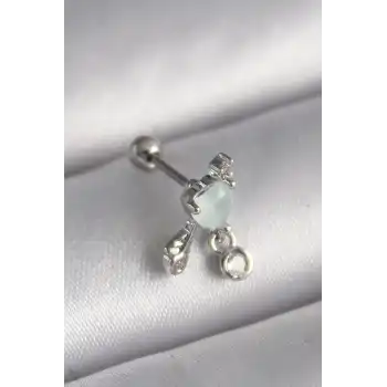 316L Çelik Gümüş Renk Beyaz Minelik Kalp Sallantı Zirkon Taş Detay Tragus Piercing - TJ-PR1229