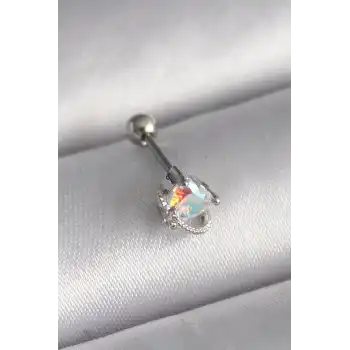 316L Çelik Gümüş Renk Zirkon Taşlı Kalp Tragus Piercing - TJ-PR1243