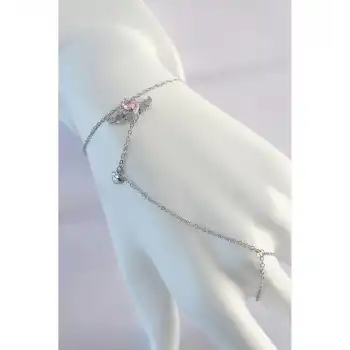 Skygo 316L Çelik Gümüş Renk Pembe Zirkon Taşlı Kanatlı Kalp Model Şahmeran - TJ-SN584