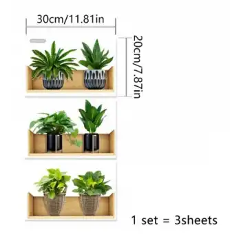 Raflı Bitki Tasarımlı Yapışkanlı Sticker 20*30 cm 3lü Set