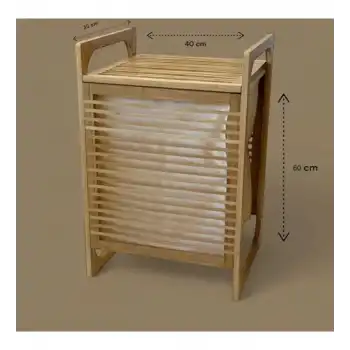 Orta Boy Ahşap Bambu Kirli Sepeti 40x35x60