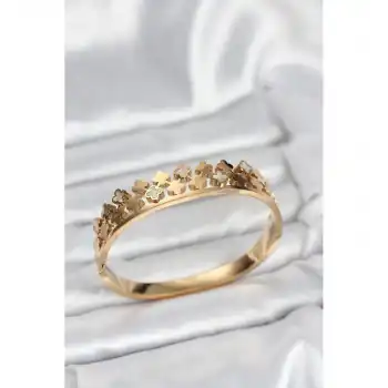 BFS 316L Çelik Gold Renk Minimal Yoncalı Kadın Kelepçe Bileklik