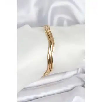 BFS 316L Çelik Gold Renk 65 mm Ajda Zikzak Model 3lü Kadın Bileklik