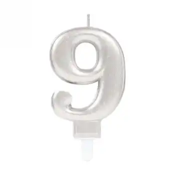 9 Rakamı Mum Gümüş Renk