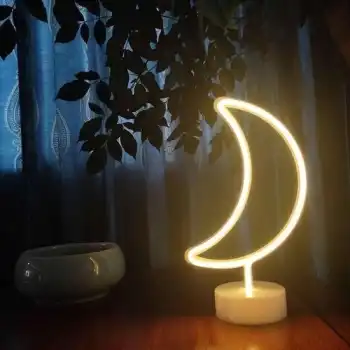 BUFFER® Dekoratif Pilli Ay Tasarımlı 3D Neon Led Masa Ve Gece Lambası