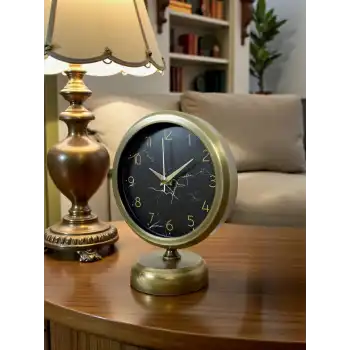 Eskitme Mermer Desenli 25 x 20 Cm Metal Masa Saati