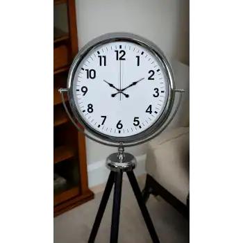 Krom Dekoratif Tasarım Tripod Ayaklı Saat
