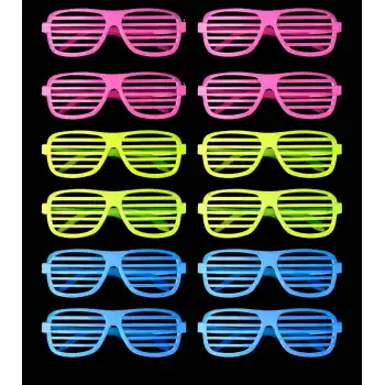 Retro Neon Fosforlu Panjur Gözlük - 12 Adet