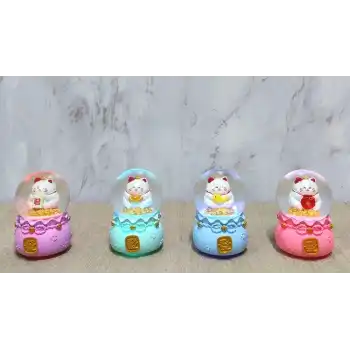 Şans Kedisi Işıklı Kar Küresi Alk4914