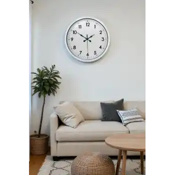 Zentime 40 Cm Metal Beyaz Klasik Duvar Saati