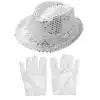 Gümüş Payetli Çocuk Şapkası ve Beyaz Eldiven