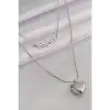 Colezium CLZ741 -  316L Çelik Gümüş Renk 'forever' Yazılı 3D Kalp Model Kadın Kolye
