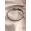 Colezium CLZ741 -  Çelik Gümüş Renk Taşlı Kaburga Model Kelepçe Kadın Bileklik