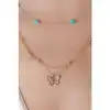 Colezium CLZ741 -  Gold Renk Kelebe Figür Mavi Boncuk Detay Kadın Kolye