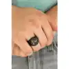 Karce 3 Hilal Figürlü Siyah Renk Metal Ayarlamalı Erkek Yüzük