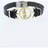 Karce CLZ741 -  Gold Renk Tüy Figürlü Metal Aksesuarlı Siyah Renk Deri Erkek Bileklik