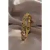 Colezium CLZ741 -  316L Çelik Gold Renk Dalga Model Renkli Zirkon Taşlı Kadın Kelepçe