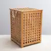 Büyük Boy Ahşap Bambu Kirli Sepeti 45x45x62