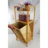 2 Organizer Raflı Ahşap Bambu Çek-Aç Kirli Sepeti