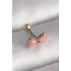 316L Çelik Gold Renk Pembe Fiyonk Model Tragus Piercing - TJ-PR1294