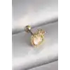 316L Çelik Gold Renk Beyaz Mineli Kalp Zirkon Taş Detaylı Taç Tragus Piercing - TJ-PR1262