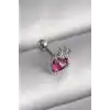 316L Çelik Gümüş Renk Pembe Mineli Kalp Zirkon Taş Detaylı Taç Tragus Piercing - TJ-PR1263