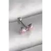 316L Çelik Gümüş Renk Pembe Kurdele Zirkon Taş Detay Tragus Piercing - TJ-PR1295