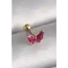 316L Çelik Gümüş Renk Pembe Kelebek Model Tragus Piercing - TJ-PR1286