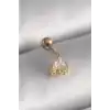 316L Çelik Gold Renk Üçgen Zirkon Taşlı Tragus Piercing - TJ-PR1238