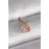 316L Çelik Gold Renk Pembe Mineli Kalp Zirkon Taş Detay Tragus Piercing - TJ-PR1272