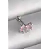 316L Çelik Gümüş Renk Pembe Zirkon Taşlı Fiyonk Tragus Piercing - TJ-PR1251