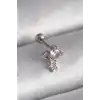 316L Çelik Gümüş Renk Pembe Zirkon Taşlı Sallantı Yıldız Detay Tragus Piercing - TJ-PR1237