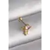 316L Çelik Gold Renk Pembe Zirkon Taşlı Sallantı Yıldız Detay Tragus Piercing - TJ-PR1236