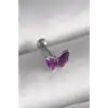 316L Çelik Gümüş Renk Mor Kelebek Model Tragus Piercing - TJ-PR1287