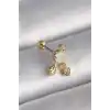 316L Çelik Gold Renk Beyaz Mineli Kalp Sallantı Zirkon Taşlı Tragus Piercing - TJ-PR1228