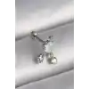316L Çelik Gümüş Renk Beyaz Minelik Kalp Sallantı Zirkon Taş Detay Tragus Piercing - TJ-PR1229