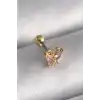 316L Çelik Gold Renk Pembe Zirkon Taşlı Kelebek Tragus Piercing - TJ-PR1240