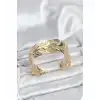 BFS Gold Renk Pirinç Levha Yaprak Model Kadın Bileklik