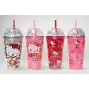 Sevimli Hello Kitty Işıklı Pipetli Boncuklu Suluk & Bardak 400 Ml Alk3145