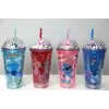 Sevimli Stitch Pipetli Işıklı Pullu Suluk Bardak 400 ml