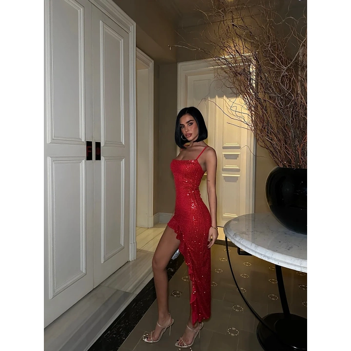 ASİMETRİK BUZZY MİDİ ELBİSE