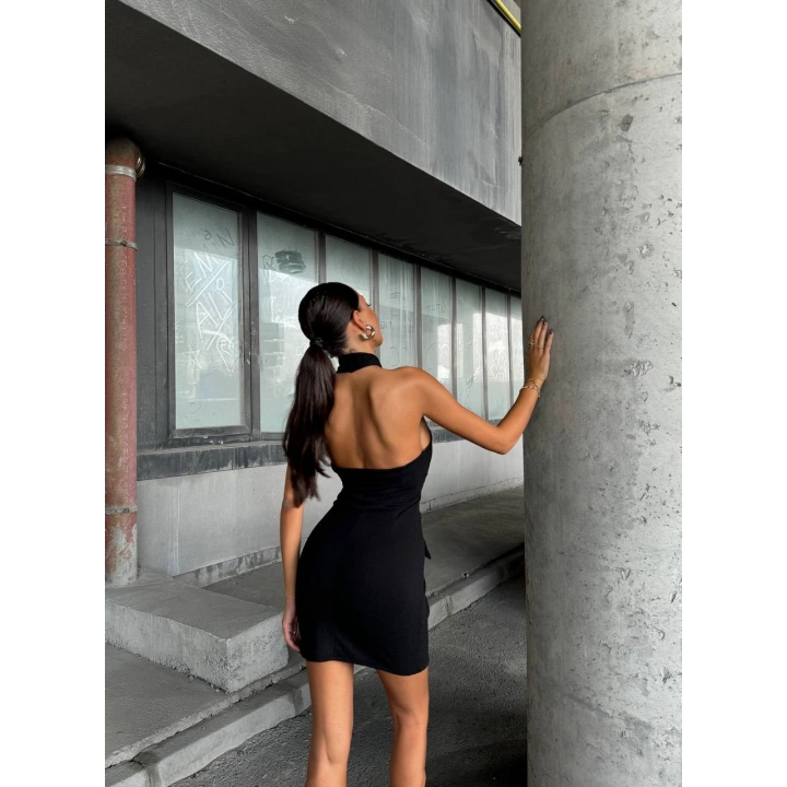 Zımbalı düğme detaylı mini elbise